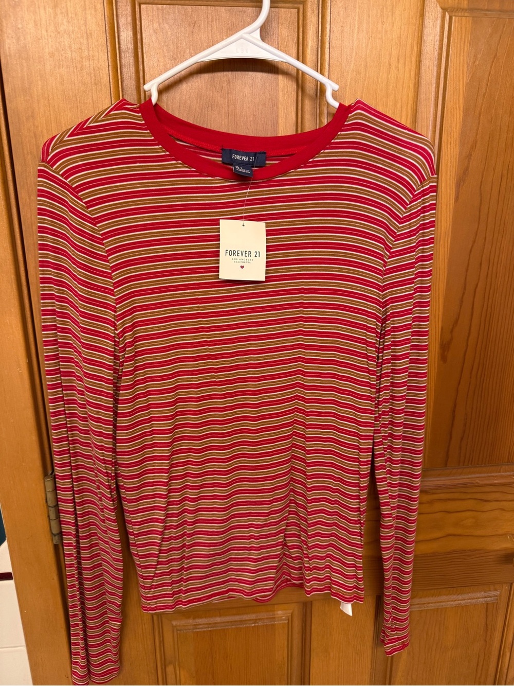 Forever 21 Red and Brown Striped Long Sleeve Tee